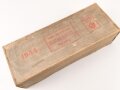 Pionier Wehrmacht, leere Umverpackung für 25 kg " Gelatine Donarit 1" datiert 1944. Maße etwa 27 x 72 x 18cm