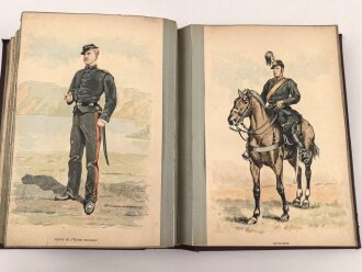 "Cahiers DEnseignement Illustres - Uniformes de LArmee Francaise En 1887 " unter DIN A4, dnanch Deutschland, Holland, Österreich, England. insgesamt etwa 140 Uniformtafeln, Maße je etwa 13 x 20,5cm, ausgeschnitten und eingeklebt
