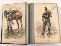 "Cahiers DEnseignement Illustres - Uniformes de LArmee Francaise En 1887 " unter DIN A4, dnanch Deutschland, Holland, Österreich, England. insgesamt etwa 140 Uniformtafeln, Maße je etwa 13 x 20,5cm, ausgeschnitten und eingeklebt