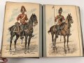 "Cahiers DEnseignement Illustres - Uniformes de LArmee Francaise En 1887 " unter DIN A4, dnanch Deutschland, Holland, Österreich, England. insgesamt etwa 140 Uniformtafeln, Maße je etwa 13 x 20,5cm, ausgeschnitten und eingeklebt