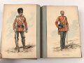 "Cahiers DEnseignement Illustres - Uniformes de LArmee Francaise En 1887 " unter DIN A4, dnanch Deutschland, Holland, Österreich, England. insgesamt etwa 140 Uniformtafeln, Maße je etwa 13 x 20,5cm, ausgeschnitten und eingeklebt