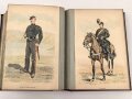 "Cahiers DEnseignement Illustres - Uniformes de LArmee Francaise En 1887 " unter DIN A4, dnanch Deutschland, Holland, Österreich, England. insgesamt etwa 140 Uniformtafeln, Maße je etwa 13 x 20,5cm, ausgeschnitten und eingeklebt