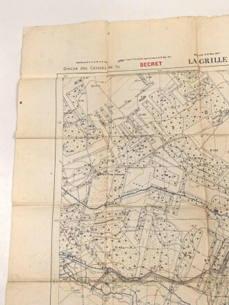 Frankreich, Landkarte "La Grille" datiert 1917, Maße: 106 x 74 cm, stark gebraucht