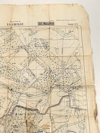 Frankreich, Landkarte "La Grille" datiert 1917, Maße: 106 x 74 cm, stark gebraucht