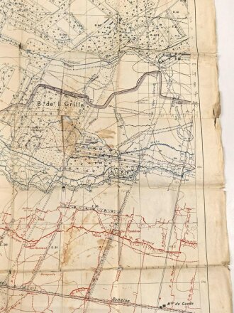 Frankreich, Landkarte "La Grille" datiert 1917, Maße: 106 x 74 cm, stark gebraucht
