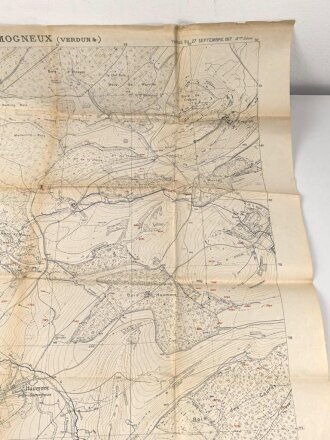 Frankreich 1.Weltkrieg, Landkarte "Samugneux (Verdun 4)" datiert 1917, Maße: 107 x 75 cm