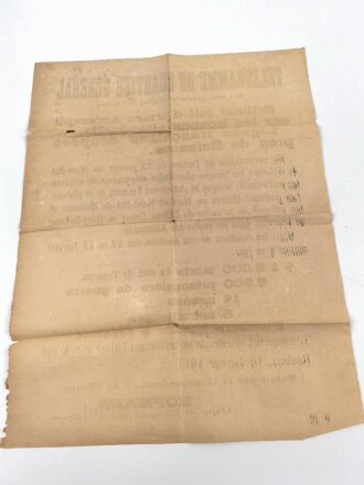 Frankreich 1.Weltkrieg, Wandanschlag "Telegramme du Quartier General" datiert 1915, Maße: 65 x 50 cm