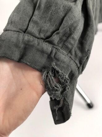 Technische Nothilfe, grüne Drillichfeldbluse, getragenes Stück in gutem Gesamtzustand