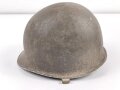 U.S. Army 2. Weltkrieg, Stahlhelm M1 mit Innenhelm.  " Fix bale" Originallack, " SC" Innenhelm, steht für Firma ST. CLAIR aus Michigan. Ungereinigtes Stück