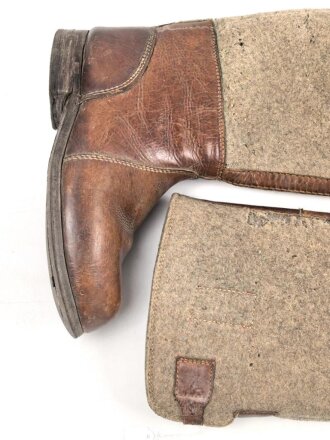 Paar Winterstiefel Wehrmacht, der Filzschaft leicht mottig, ein Absatz defekt, Sohlenlänge knapp 31cmn