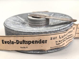 "Evola Duftspender" aus Luftschutz Gasmaskenfilter, Nachkriegsfertigung "Schwerter zu Pflugscharen" Banderole lose beiliegend