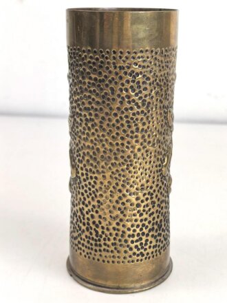 Kartusche Messing, Höhe  knapp 20cm. Nachkriegsumbau zur Blumenvase