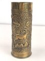 Kartusche Messing, Höhe  knapp 20cm. Nachkriegsumbau zur Blumenvase