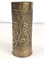 Kartusche Messing, Höhe  knapp 20cm. Nachkriegsumbau zur Blumenvase