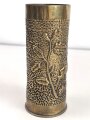 Kartusche Messing, Höhe  knapp 20cm. Nachkriegsumbau zur Blumenvase