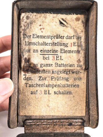 1.Weltkrieg, Elementprüfer alter Art in Tasche. Guter Gesamtzustand, Funktion nicht geprüft