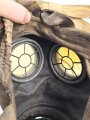 1.Weltkrieg Gasmaske. Guter Zustand, Leder weich. Der Filter datiert 1918, mit Schnappfilter 18.
