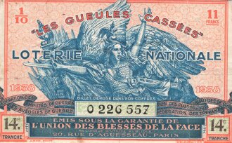 Frankreich, Lotterieschein von 1938, war mal aufgeklebt