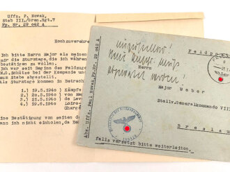 Feldpostbrief von 1944 an einen Major bezüglich Beglaubigung von Sturmtagen