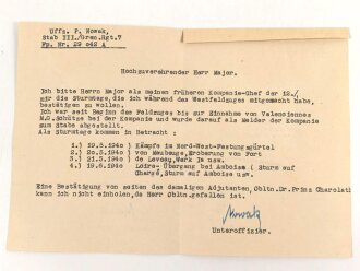 Feldpostbrief von 1944 an einen Major bezüglich...