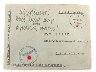 Feldpostbrief von 1944 an einen Major bezüglich Beglaubigung von Sturmtagen