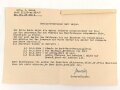 Feldpostbrief von 1944 an einen Major bezüglich Beglaubigung von Sturmtagen