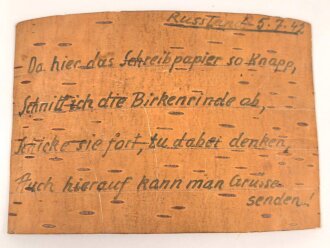 Feldpostbrief auf einem Stück Birkenrinde, an einer...