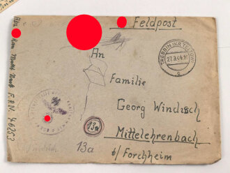 Feldpostbrief eines Angehörigen der Waffen SS. Feldpostnummer 46253 ( SS-Artillerie-Mess-Batterie der SS-Panzergrenadier-Division "Das Reich")