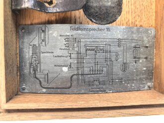 1.Weltkrieg, Feldfernsprecher 16 Type B, unvollständig, Gehäuse in sehr gutem Zustand