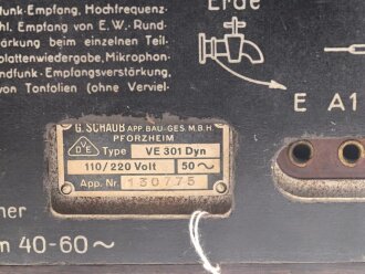 Volksempfänger VE301 Dyn, Hersteller " G.Schaub" Unvollständiges Stück, nicht gereinigt, Gehäuse in gutem Zustand
