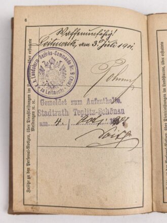 k.u.k. Österreich, Landsturm Pass eines ehemaligen Angehörigen des Infanterie Regiments Nr 92, datiert 1901