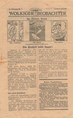 Flugblatt / Handzettel "Wolkiger Beobachter" -...