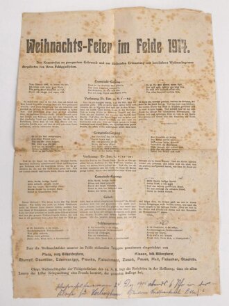 Flandern 1,Weltkrieg, Faltblatt "Weihnachtsfeier im Felde 1914", Maße etwa 31 x 43cm