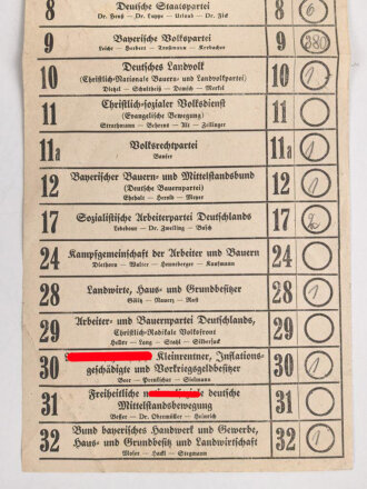 Wahlzettel Reichstagswahl - Wahlkreis Franken