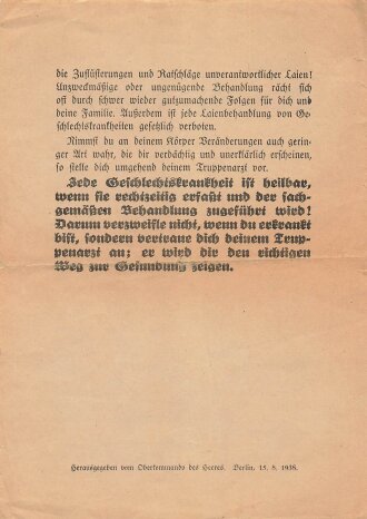 Wehrmacht, Merkblatt über Geschlechtskrankheiten - Prävention und Behandlung, A5