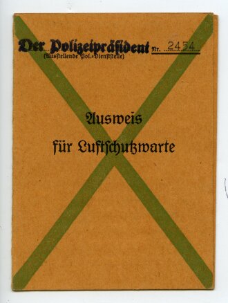Ausweis für Luftschutzwarte, Darmstadt, datiert 1941