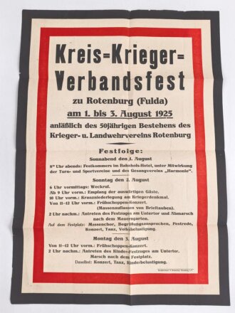 Kreis-Krieger-Verbandsfest Plakat, 43 x 61 cm, datiert 1925, in der Mitte leicht gerissen