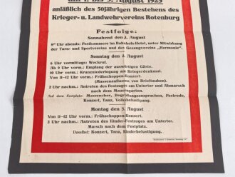 Kreis-Krieger-Verbandsfest Plakat, 43 x 61 cm, datiert 1925, in der Mitte leicht gerissen