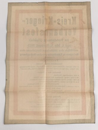 Kreis-Krieger-Verbandsfest Plakat, 43 x 61 cm, datiert 1925, in der Mitte leicht gerissen