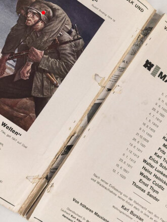 Mauxion Schokolade " Kriegsbilder Chronik 1939-1942" , etwa fünfzigseitiges Heft die Mitarbeiter im Krieg betreffend, mit vielen Anlagen, der Rücken gerissen, etwa über DIN A4