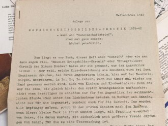 Mauxion Schokolade " Kriegsbilder Chronik 1939-1942" , etwa fünfzigseitiges Heft die Mitarbeiter im Krieg betreffend, mit vielen Anlagen, der Rücken gerissen, etwa über DIN A4