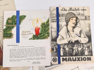 Mauxion Schokolade " Kriegsbilder Chronik 1939-1942" , etwa fünfzigseitiges Heft die Mitarbeiter im Krieg betreffend, mit vielen Anlagen, der Rücken gerissen, etwa über DIN A4