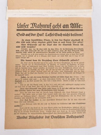 Deutsche Volkspartei, Deutsche Demokratische Partei , Sozialdemokratische Mehrheitspartei. Vier Flugblätter sowie eine Ansichtskarte der Deutschen Demokratischen Partei, neuzeitlich oben zusammengeklebt