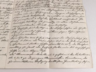 Karte und Anschreiben Versuchs-Schiessen östlich Mercy im Vorgelände der Feste von Goltz, Minenwerfer Bataillon 2, datiert 1916 mit handgeschriebenem Bericht auf der Rückseite, A3