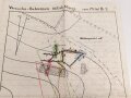 Karte und Anschreiben Versuchs-Schiessen östlich Mercy im Vorgelände der Feste von Goltz, Minenwerfer Bataillon 2, datiert 1916 mit handgeschriebenem Bericht auf der Rückseite, A3