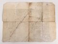 1. Weltkrieg, Handgezeichnete Landkarte bei Bois de Ville, Maße 36 x 49 cm, eingerissen, auf der Rückseite ein Teil einer gedruckten Landkarte am selben Ort