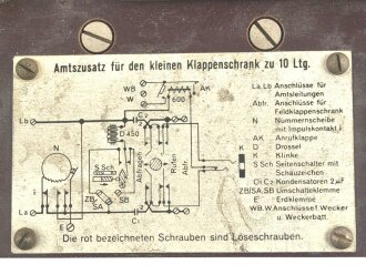 Amtszusatz für den kleinen Klappenschrank datiert 1942, Funktion nicht geprüft