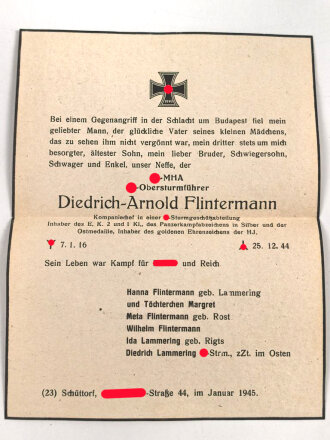 Todesanzeige eines Kompaniechef in einer...