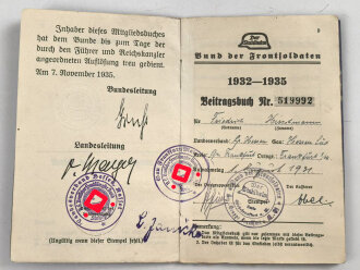 "Der Stahlhelm Bund der Frontsoldaten" Mitgliedsbuch eines Angehörigen aus Frankfurt am Main, Eingetreten 1931