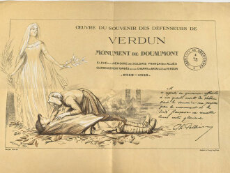 Frankreich, Erinnerungsblatt "Oeuvre du Souvenir des Defenseurs de Verdun - Monument de Douaumont 1914-1918" gefaltet